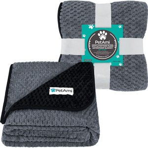 PetAmi Sherpa Fleece Waterproof Waffle Cat & Dog Blanket, Black/Gray, Medium 
