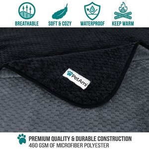 PetAmi Sherpa Fleece Waterproof Waffle Cat & Dog Blanket, Black/Gray, Medium 