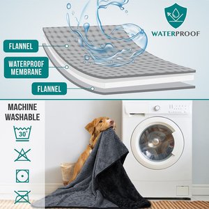 PetAmi Sherpa Fleece Waterproof Waffle Cat & Dog Blanket, Black/Gray, Medium 