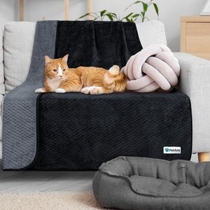 PetAmi Sherpa Fleece Waterproof Waffle Cat & Dog Blanket, Black/Gray, Medium 