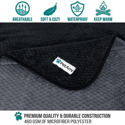 Show full view: PetAmi Sherpa Fleece Waterproof Waffle Cat & Dog Blanket, Black/Gray, X-Large  slide 3 of 8