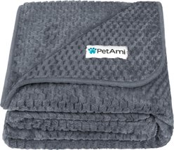 PetAmi Sherpa Fleece Waterproof Waffle Cat & Dog Blanket, Gray, Large 