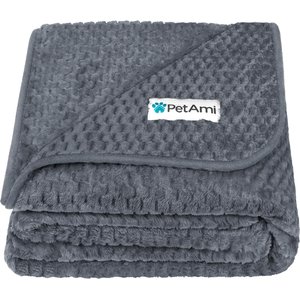 PetAmi Sherpa Fleece Waterproof Waffle Cat & Dog Blanket, Gray, Large 