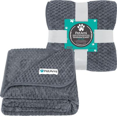 Show full view: PetAmi Sherpa Fleece Waterproof Waffle Cat & Dog Blanket, Gray, Large  slide 2 of 8