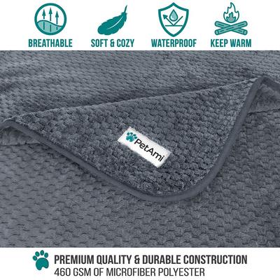 Show full view: PetAmi Sherpa Fleece Waterproof Waffle Cat & Dog Blanket, Gray, Large  slide 3 of 8
