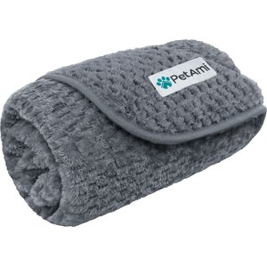 PetAmi Sherpa Fleece Waterproof Waffle Cat & Dog Blanket, Gray, Medium 