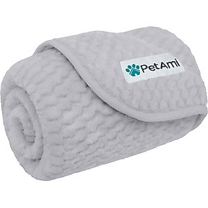 PetAmi Sherpa Fleece Waterproof Waffle Cat & Dog Blanket, Light Gray, Medium 