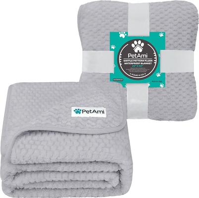 Show full view: PetAmi Sherpa Fleece Waterproof Waffle Cat & Dog Blanket, Light Gray, Medium  slide 3 of 9