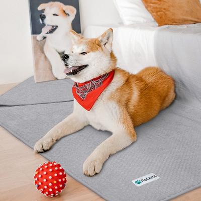 Show full view: PetAmi Sherpa Fleece Waterproof Waffle Cat & Dog Blanket, Light Gray, Medium  slide 6 of 9