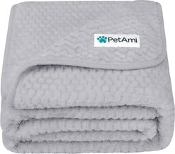 PetAmi Sherpa Fleece Waterproof Waffle Cat & Dog Blanket, Light Gray, X-Large 