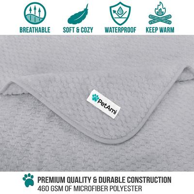 Show full view: PetAmi Sherpa Fleece Waterproof Waffle Cat & Dog Blanket, Light Gray, X-Large  slide 3 of 8