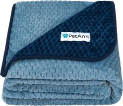 PetAmi Sherpa Fleece Waterproof Waffle Cat & Dog Blanket, Navy/Blue, Large