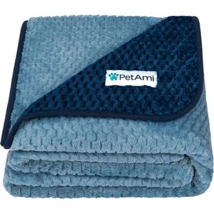 PetAmi Sherpa Fleece Waterproof Waffle Cat & Dog Blanket, Navy/Blue, Large 