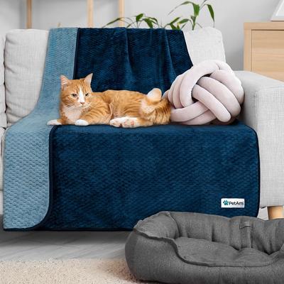 Show full view: PetAmi Sherpa Fleece Waterproof Waffle Cat & Dog Blanket, Navy/Blue, Large  slide 7 of 9