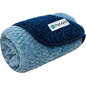 PetAmi Sherpa Fleece Waterproof Waffle Cat & Dog Blanket, Navy/Blue, Medium 