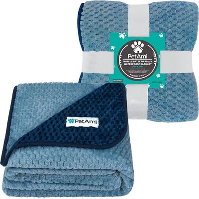 Show full view: PetAmi Sherpa Fleece Waterproof Waffle Cat & Dog Blanket, Navy/Blue, Medium  slide 2 of 8