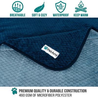 Show full view: PetAmi Sherpa Fleece Waterproof Waffle Cat & Dog Blanket, Navy/Blue, Medium  slide 3 of 8