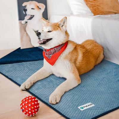 Show full view: PetAmi Sherpa Fleece Waterproof Waffle Cat & Dog Blanket, Navy/Blue, Medium  slide 5 of 8