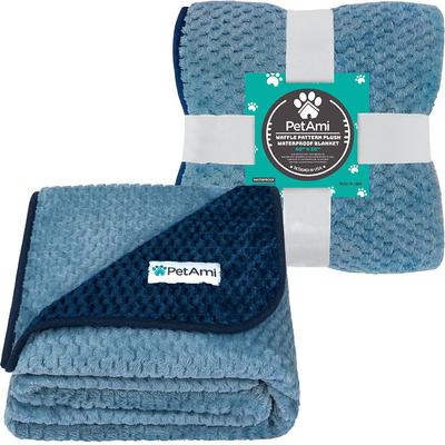 Show full view: PetAmi Sherpa Fleece Waterproof Waffle Cat & Dog Blanket, Navy/Blue, X-Large  slide 2 of 8