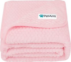 PetAmi Sherpa Fleece Waterproof Waffle Cat & Dog Blanket, Pink, Large 
