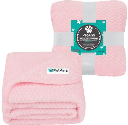 Show full view: PetAmi Sherpa Fleece Waterproof Waffle Cat & Dog Blanket, Pink, Large  slide 2 of 8