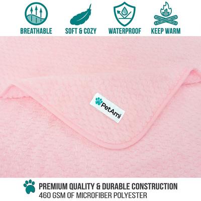 Show full view: PetAmi Sherpa Fleece Waterproof Waffle Cat & Dog Blanket, Pink, Large  slide 3 of 8