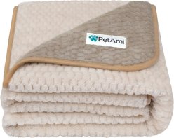 PetAmi Sherpa Fleece Waterproof Waffle Cat & Dog Blanket, Taupe/Beige, Large 