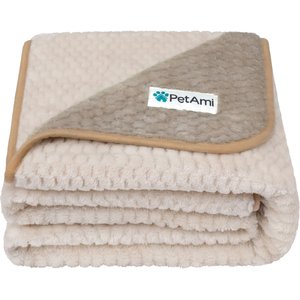 PetAmi Sherpa Fleece Waterproof Waffle Cat & Dog Blanket, Taupe/Beige, Large 