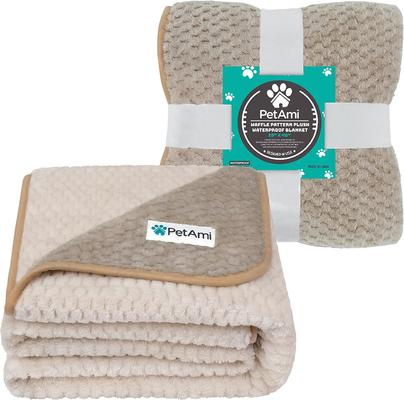 Show full view: PetAmi Sherpa Fleece Waterproof Waffle Cat & Dog Blanket, Taupe/Beige, Medium  slide 2 of 8