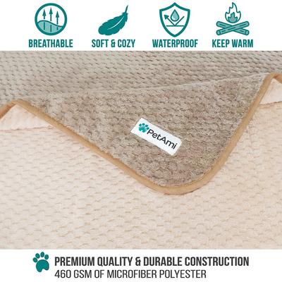 Show full view: PetAmi Sherpa Fleece Waterproof Waffle Cat & Dog Blanket, Taupe/Beige, Medium  slide 3 of 8