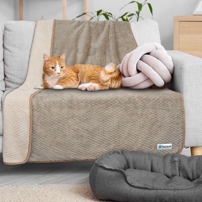 Show full view: PetAmi Sherpa Fleece Waterproof Waffle Cat & Dog Blanket, Taupe/Beige, Medium  slide 6 of 8