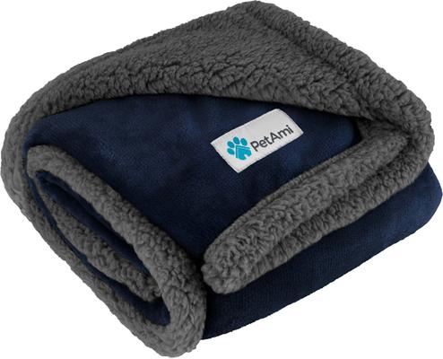 Show full view: PetAmi Waterproof Dog Blanket, Navy & Gray Sherpa, 60 x 40-in slide 8 of 11