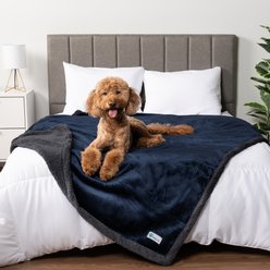 PetAmi Waterproof Dog Blanket, Navy & Gray Sherpa, 90 x 90-in