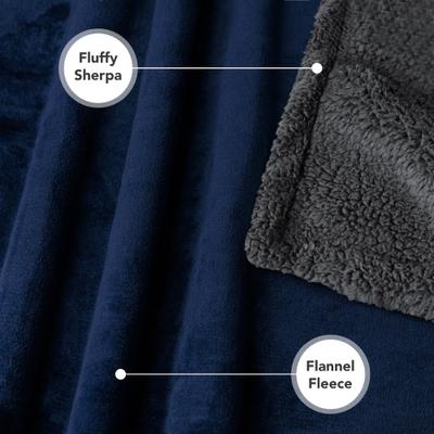 Show full view: PetAmi Waterproof Dog Blanket, Navy & Gray Sherpa, 90 x 90-in slide 6 of 12