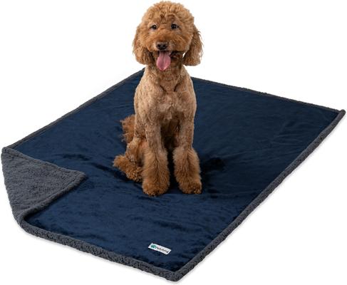 Show full view: PetAmi Waterproof Dog Blanket, Navy & Gray Sherpa, 90 x 90-in slide 7 of 12