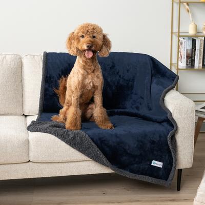 Show full view: PetAmi Waterproof Dog Blanket, Navy & Gray Sherpa, 90 x 90-in slide 4 of 12