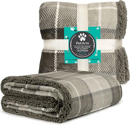 Show full view: PetAmi Waterproof Dog Blanket, Plaid Taupe, Medium slide 3 of 10