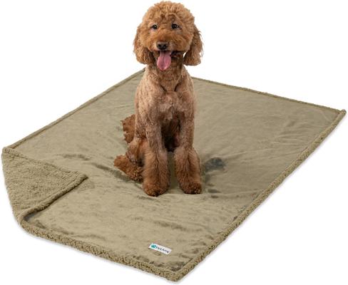 Show full view: PetAmi Waterproof Dog Blanket, Taupe & Taupe Sherpa, 90 x 90-in slide 6 of 11