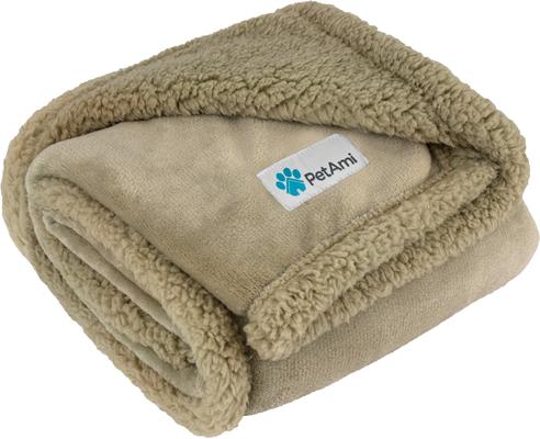 Show full view: PetAmi Waterproof Dog Blanket, Taupe & Taupe Sherpa, 90 x 90-in slide 8 of 11