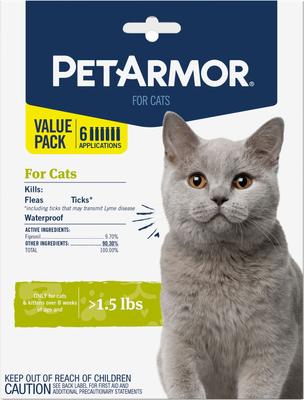 Show full view: PetArmor Flea & Tick Spot Treatment for Cats, over 1.5 lbs, 6 doses (6-mos. supply) slide 1 of 10
