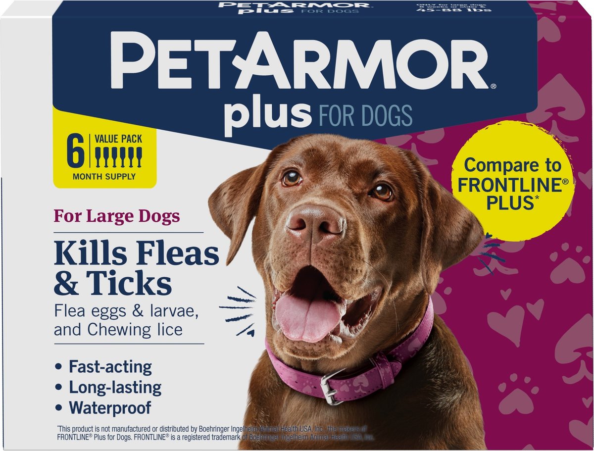 PETARMOR Plus Flea & Tick Spot Treatment for Dogs, 45-88 lbs, 6 Doses ...