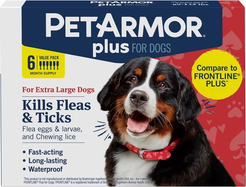Show full view: PetArmor Plus Flea & Tick Spot Treatment for Dogs, 89-132 lbs, 6 Doses (6-mos. supply) slide 1 of 11