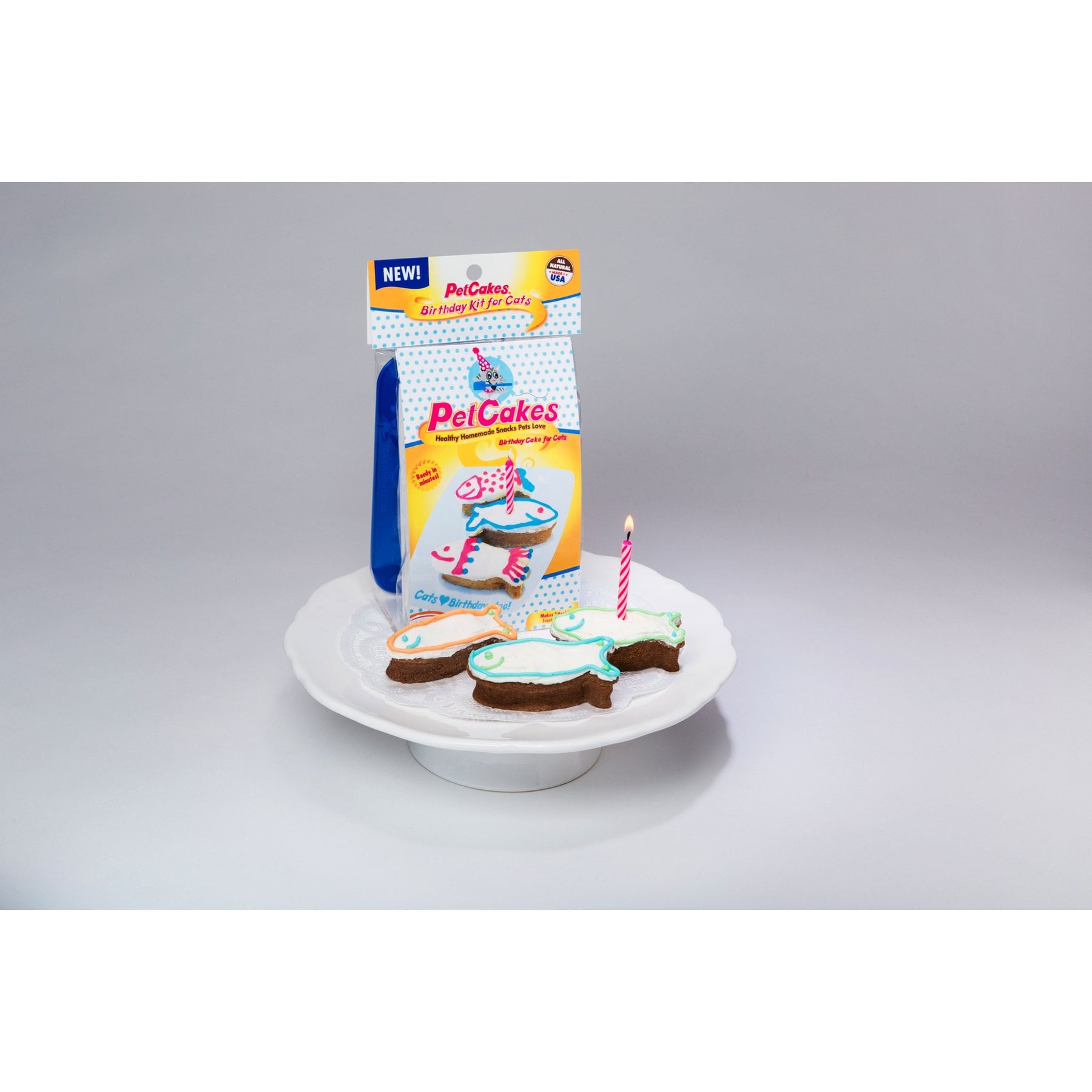 PetCakes Birthday Cake Kit Human Grade Cheese Flavor Soft & Chewy Cat Treats, 3-oz bag