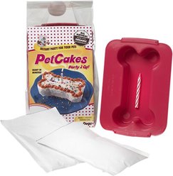 PetCakes Carob Flavor Microwavable Birthday Cake Mix Kit with Bone Shaped Pan Dog Treats, 4.6-oz bag