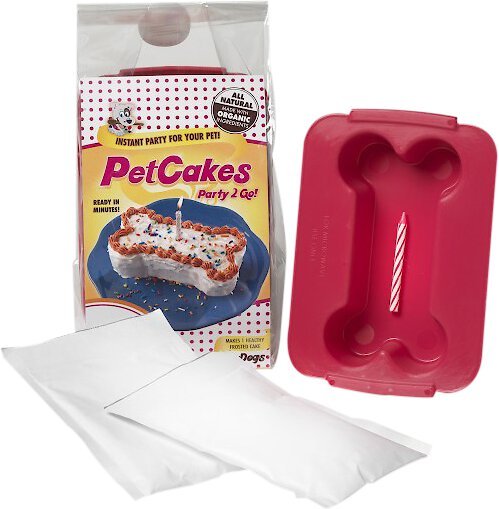 PetCakes Carob Flavor Microwavable Birthday Cake Mix Kit with Bone Shaped Pan Dog Treats, 4.6-oz bag