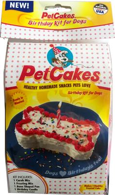 Show full view: PetCakes Carob Flavor Microwavable Birthday Cake Mix Kit with Bone Shaped Pan Dog Treats, 4.6-oz bag slide 3 of 9