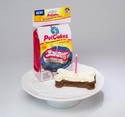 Show full view: PetCakes Cheese Flavor Microwaveable Birthday Cake Mix Kit with Bone Shaped Pan Dog Treats, 5.5-oz box slide 4 of 5