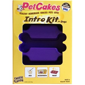 PetCakes Intro Kit Cheese Flavor Microwavable Mix with Bone Shaped Pan Dog Treats, 4.5-oz box