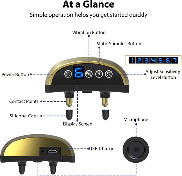 Show full view: Petdiary Rechargeable Static Dog Bark Collar, Gold slide 4 of 8