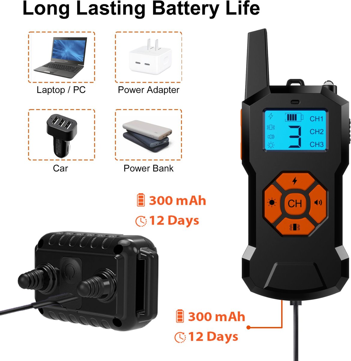PETDIARY 2600-ft Waterproof Remote Shock eCollar Dog Training Collar ...